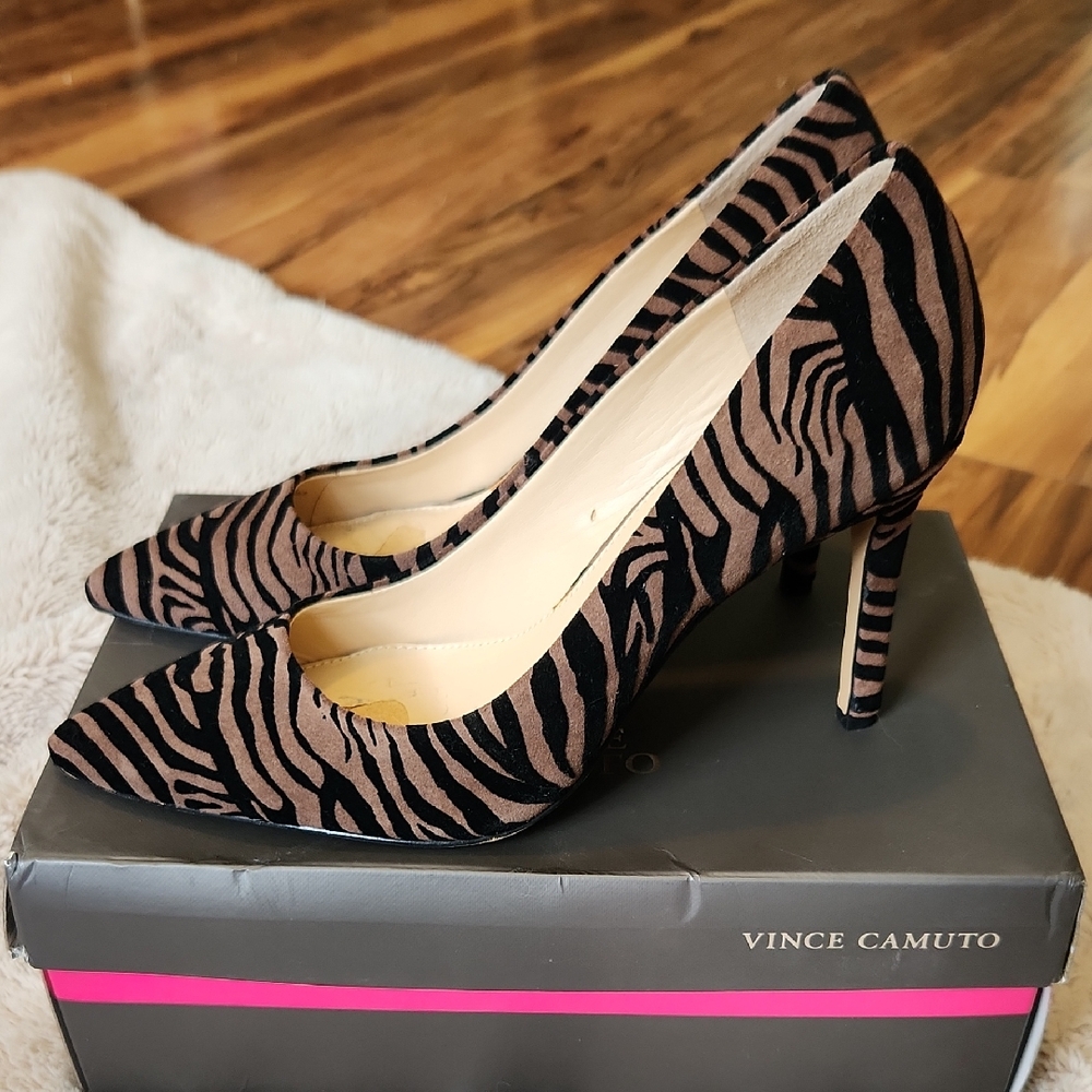 Vince Camuto Mocha Textured Zebra Heels